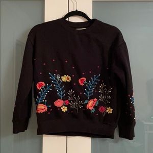 Zara girls black cotton embroidered sweat shirt